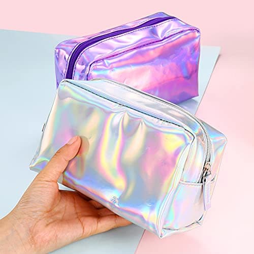 ccHuDE PU Leather Holographic Cosmetic Bag Pouch Makeup Case Toiletry Bags Make UP Organizer for Women Travel, Silver — view 5