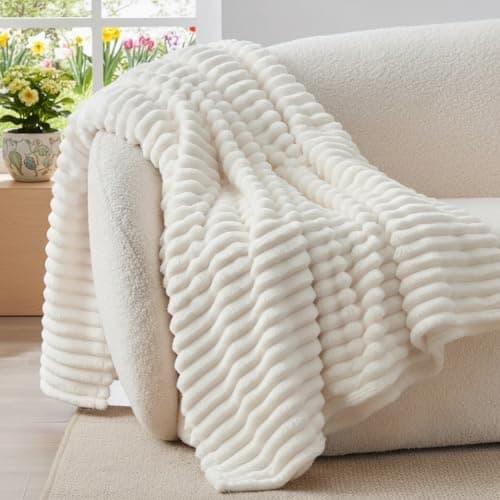 BEDELITE Fluffy Fleece Blanket Cosy Soft Throw, 127x152 cm, Cream White