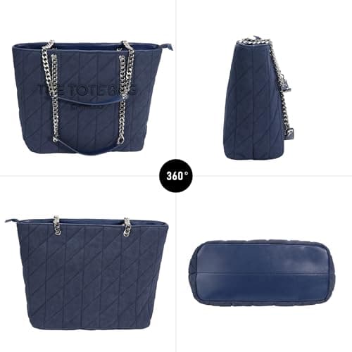 Chinllo Tote Bag for Women, Large Suede Quilted Top Handle Chains Handbags Purse (Es.Navy) — view 5