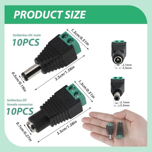 brileze 20 Pack DC Power 5.5 mm X 2.1mm 12V Male Female Jack Waterproof Connector Screw Terminal Adapter Socket Plug Barrel Power for CCTV Security Camera Led Light Strips — view 2