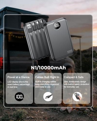 Power Bank 10000mAh with 4 Built-in Cables Portable Charger Fast Charging — view 6