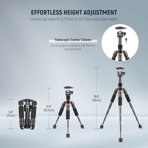 NEEWER Desktop Mini Tripod, 20'' Aluminum Alloy Small Table Top Desk Portable Travel Stand, 360° Ball Head, 1/4" QR Plate for DSLR Camera Camcorder Video Recording, Max Load 11 lbs, Cleaning Cloth — view 3
