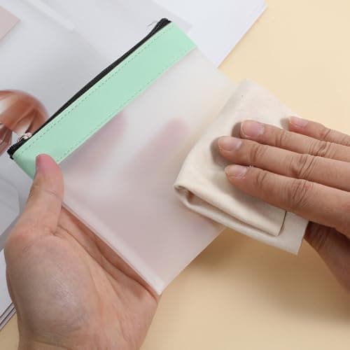 SULIKJHUI 4 Pcs Small Clear Makeup Bag for Purse, 4.9x4.5 Inch Mini Zipper Pouch with Leather Trim, Frosted Cosmetic Bag for Handbag, Backpack, Travel & Daily Use (Multicolor) — view 4
