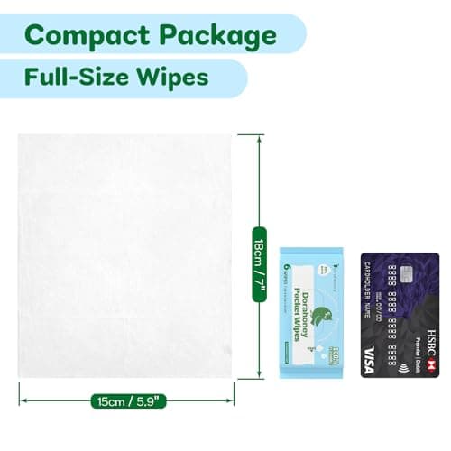 Dorahoney Mini Flushable Wet Wipes, Travel Size, 99% Water, Unscented & Hypoallergenic for Adults, Kids and Baby Care with Sensitive Skin, Pocket-Sized Travel Essentials Wipes, 8 Pack (48 Wipes Total) — view 5