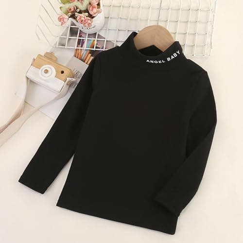 Unisex Children Thermal Underwear Boys Girls Long Sleeve Turtleneck T-Shirt Tops Kids Spring Fall Casual Solid Color Warm Pullover Children Back to School Basic Soft Tops (Black, 7-8 Years) — view 2