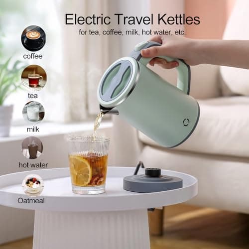Zoravson 800ml Travel Kettle Small,600W Low Wattage Fast Boil Small Kettle for Caravan, Compact Mini Kettle Electric, Stainless Steel Kettles for Bedroom Office Hotel Dorm, UK Plug-Green — view 5