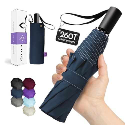 LILAC Compact Windproof Travel Folding Umbrella, Waterproof UV Rain Sun