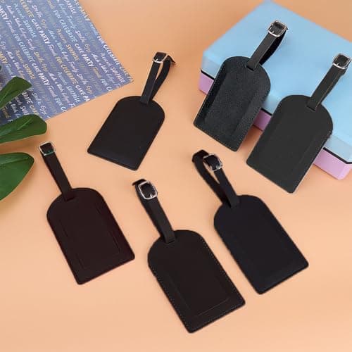 Luggage Tags, 6 Pcs Leather Suitcase Labels Travel Luggage Tag with Name ID Card Baggage Labels Tags for Luggage Bags Backpacks Cruise Waterproof Travel Accessories（Black） — view 6