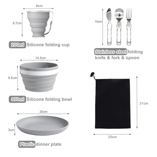 6 in 1 Foldable Camping Mess Kit Stainless Steel Cutlery for Travel Picnic — view 6
