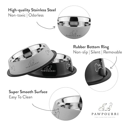 Stainless Steel Dog Bowl Pack of 2, Food & Water Bowl for Dogs, Durable Dog Feeding Bowl, Bowls for Medium Dogs, Easy to Clean, Anti-Skid Pet Bowl 24 oz (Black & Grey) — view 3