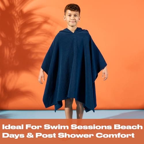 Brentfords Poncho Towels for Kids Short Sleeve Quick Dry Absorbent Hooded Towels for Kids Beach Swim Childrens Travel Wrap Changing Robe Holiday Spa Pool Dry Oversized Swimming Towel, Navy — view 6