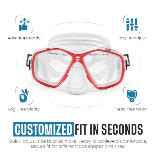 Two Bare Feet Snorkel and Mask PVC Diving Set – (Kids) Snorkeling Gear with Anti-Leak Design, Comfortable Fit, Clear Vision Lens, and Adjustable Straps for Diving, Swimming & Watersports (Red) — view 2