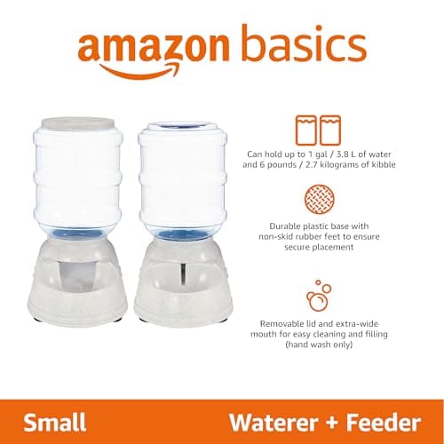 Amazon Basics Automatic Dog Cat Water Dispenser Gravity Feeder Set, Small, 6-Pound Food Capacity, 1-Gallon — view 2