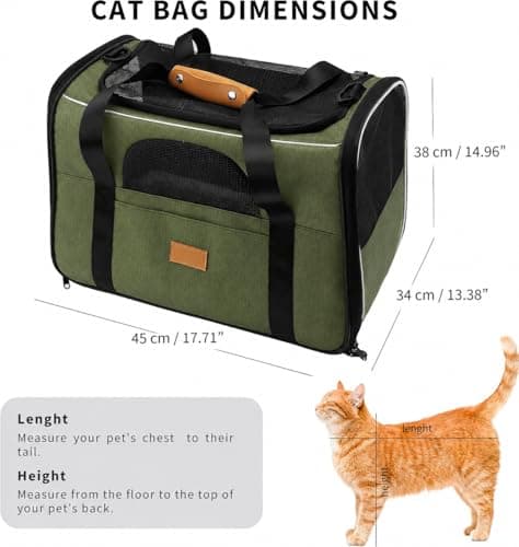 SOKANA Foldable Cat Carrier - Large Pet Carrier Bag - Cat Travel Carrier with Shoulder Strap and Top Opening Cat Carrier Bag | Cat Carrier Green - 45cm x 34cm x 38cm — view 2
