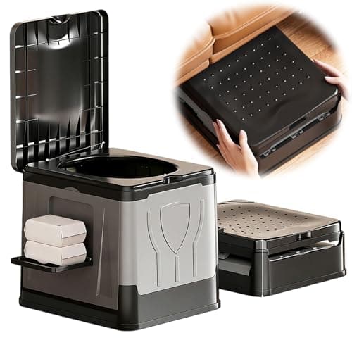 Folding Collapsible Toilet with Paper Holder & Lid Emergency Toilet Reusable for Camping Travel Outdoor Car RV & Emergency Use (Grey) — view 2