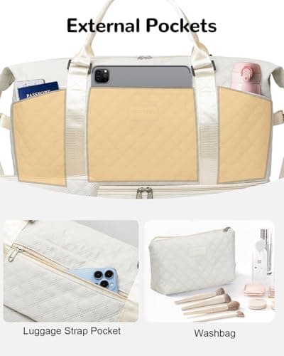 Outplea 50L Travel Duffel Bag Women, Large Weekend Overnight Holdall Bag with Toiletry Pouch, Maternity Hospital Bags with Shoe Compartment & Wet Pocket, White — view 4