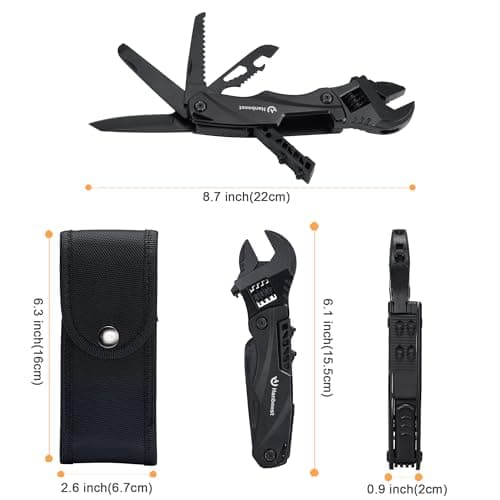 Hanboost Multitool Wrench Wide Jaw Opening Cmaping Gear, Gift for Him and Her, 12 in 1 Multi Purpose Pocket Size EDC Gadget With Screwdriver Cutting Saw Bottle Opener for Maintenance, Camping and DIY — view 2