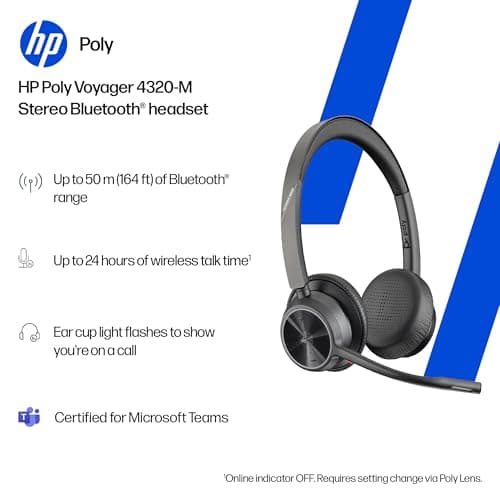 HP Poly Voyager 4320 UC Wireless Headset - Noise-Canceling Boom Mic - Connect to PC via USB-C to USB-A Adapter, Cell Phone via Bluetooth - Microsoft Teams certified — view 2