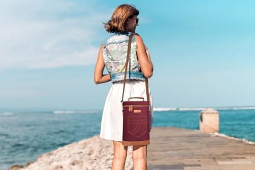 Kato Tirrinia Insulated Wine Cooler Bag Leakproof Padded Portable Wine Carrier with Shoulder Strap 2 Bottle Wine Bag for Camping Travel Beach Picnic Gift for Wine Lovers Red — view 4