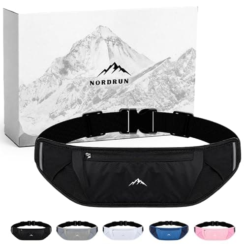 Nordrun® Adjustable & Waterproof Running Belt for Women & Men | Running Waist Pack Fits All Phones | Running Phone Holder | Sports Waist Bag | Running Belt (Black)