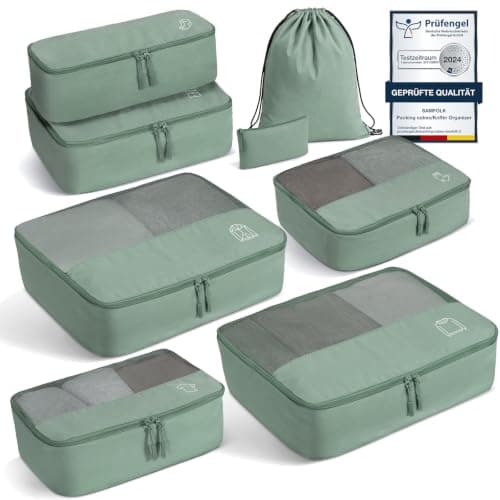 Samfolk Packing Cubes for Suitcases, 8 Set Travel Packing Cubes for Backpack, Lightweight Suitcase Organiser Bags with Laundry Bag,Green