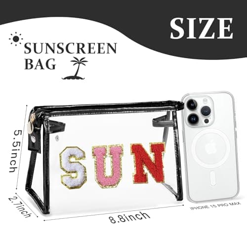 Elehui Clear Sunscreen Bag Waterproof Summer Beach Vacation Essentials Pool Day Must Have Accessories Small Makeup Toiletry Pouch Travel Purse Necessities Preppy Gifts for Women Teen Girls Black Sun — view 2