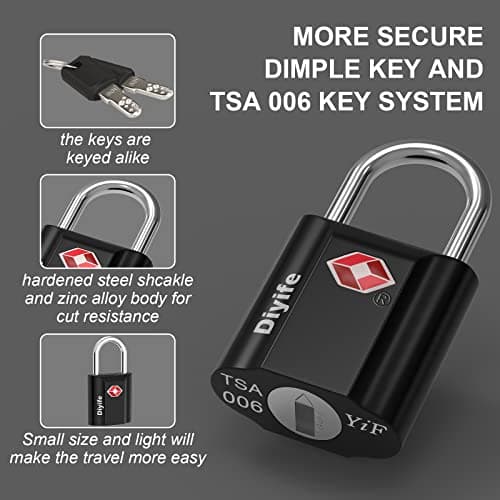 Diyife Security Luggage Locks with Keys - 2 Pack Heavy Duty Zinc Alloy Travel Locks with 4 Keys (Black) — view 3