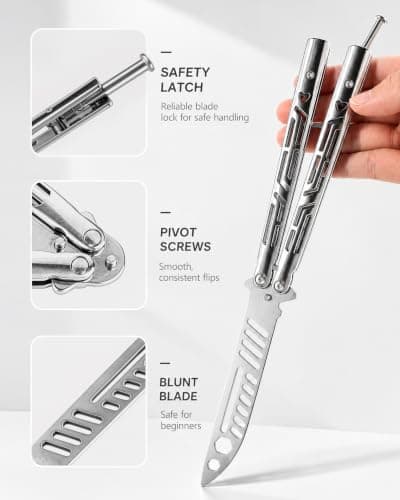 Foldable Butterfly Knife Trainer - for Training & Display Only (Silver) — view 3