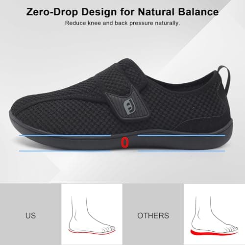 Wide Fit Velcro Walking Trainers Women Men Adjustable Zero Drop Shoes (Black, Adult, Women, 10, Numeric, UK Footwear Size System, Wide) — view 5