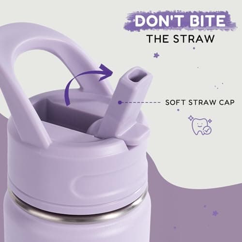 Fijinhom Kids Water Bottle for School, 360ml/12oz, Toddler Water Bottles with Straws, Stainless Steel Vacuum Insulated Water Bottles for Boys&Girls, Leak-Proof, BPA-Free,Purple — view 2