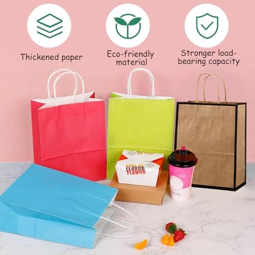 SHUBEIEUMI 10Pcs Kraft Paper Bags with Handles, Paper Party Bags 21x15x8cm Small Gift Party Bags, for Present, Candy, Cookie, Celebrations, Birthday-Brown with Black Border — view 4