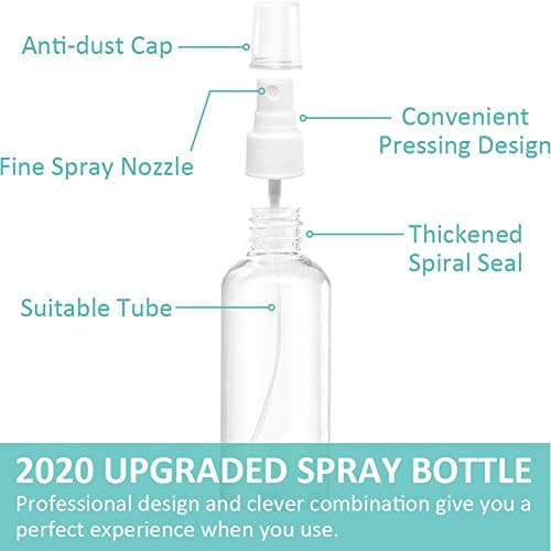 Spray Bottles, 1.69oz/50ml 3.38oz/100ml Clear Empty Fine Mist Plastic Mini Travel Bottle Set, Small Refillable Containers with Labels (3pcs 50ml) — view 2