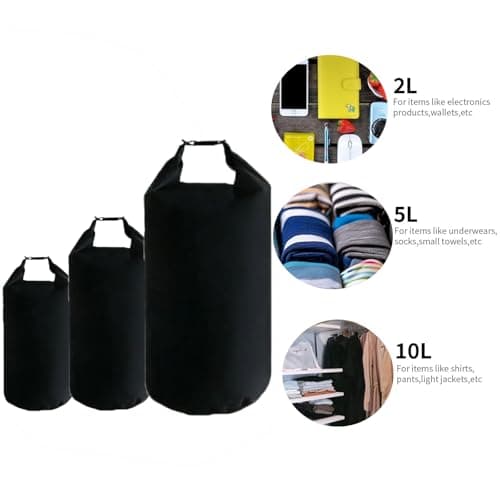 CMC-PROGEAR Waterproof Dry Bag Set with Roll-Top Closure,2L/5L/10L Drybag & Pouch Set for Backpacking Essentials - Lightweight, Durable,Perfect for Boating, Camping,Water Sports (Black, 2L+5L+10L) — view 4