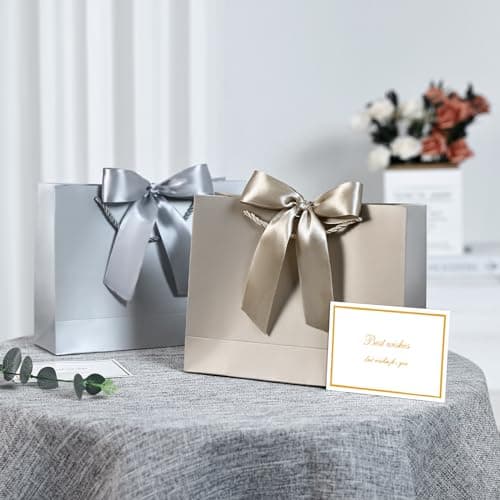 BBLIKE Medium Gift Bags for Present - 2 Pcs Birthday Gift Bag with 4 Wrappers and 2 Cards, Luxury Paper Bags with Handles for Girls Boys Wedding Party Christmas Valentines Bridesmaid (Brown Silver) — view 6