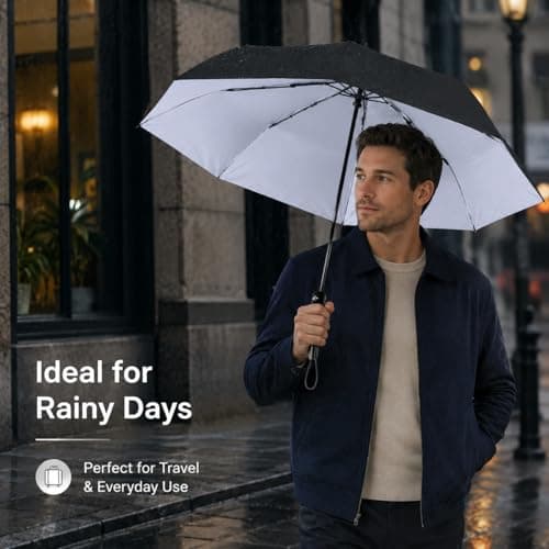 MAR Windproof Travel Umbrella, Compact Automatic Folding, Black — view 2