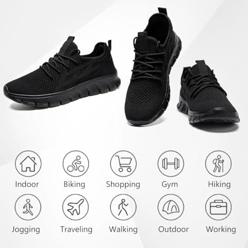 LANGFEUU Mens Trainers Breathable Lightweight Non-Slip Black UK Size 10 — view 6