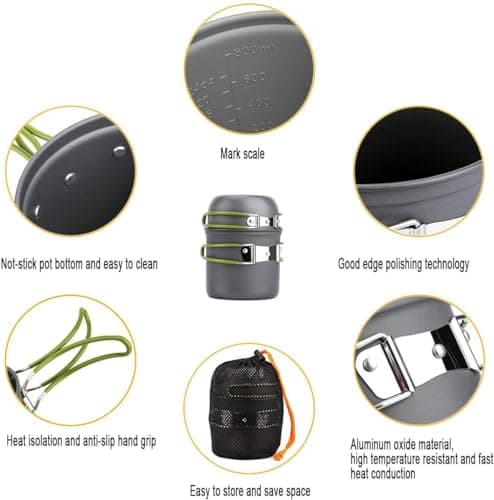 Pardarsey Camping Cookware Mess Kit 1-2 Person / 2-3 Person,Folding Knife and Fork, Portable Pan and Pan Set, Hiking for Picnic and Camping — view 2