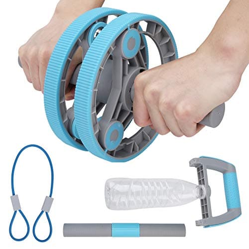 Multifunctional Abdominal Wheel Fitness Training Roller Set, Wireless Compact Gym Equipment with Lifting Handles, Direct Grip Handle and Latex Pull Strap for Home, Travel and Full (Blue) — view 3