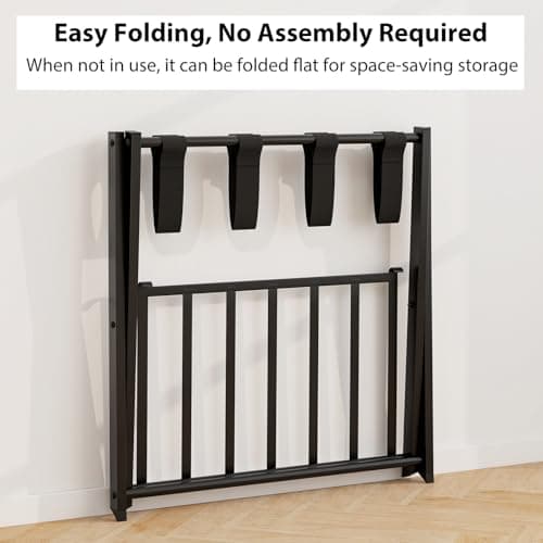 COSTWAY 1 x Luggage Rack, Metal Folding Suitcase Stand with Shoe Shelf, 2-Tier Portable Backpack Luggage Holder Storage Organizer Unit for Bedroom, Guest Room and Hotel, 68 x 45 x 57cm (Black) — view 3