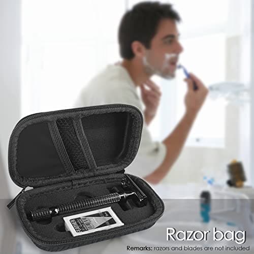 Linkidea Hard Travel Case Compatible with Vikings, Merkur, Shaving Revolution Double Edge Safety Razor, Storage Box Organizer for Safety Razor & Shaving Attachments (Lychee Vegan Leather) — view 6