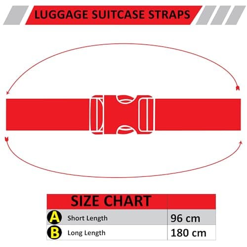Pair Luggage Straps for Suitcases, Secure & Adjustable Luggage Straps, Lightweight Luggage Strap for Travel Long (96cm to 180cm) 2 Pc Red — view 2