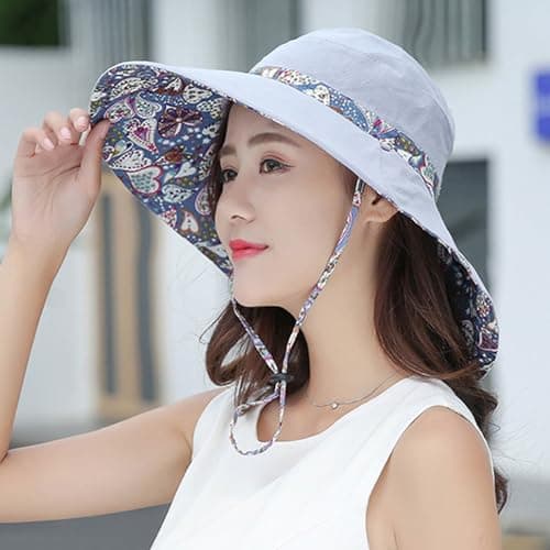 Women's Double Side Fisherman Sun Hat with Large Brim, Foldable for Beach,Double-Side Reversible | UPF 50+ Sunscreen | Large Brim | Foldable & Packable | Ideal for Beach, Travel & Casual Summer Grey — view 3