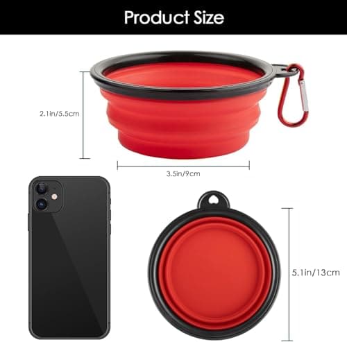 OOYES 2 Pack Dog Collapsible Bowl,Pet Silicone Food Bowl Small,Collapsible Dog Bowls,Travel Dog Bowl,34oz Portable Water Bowl for Dogs,Foldable Dog Bowl,Cat Travel Food Bowls Easy to Carry (Red) — view 3