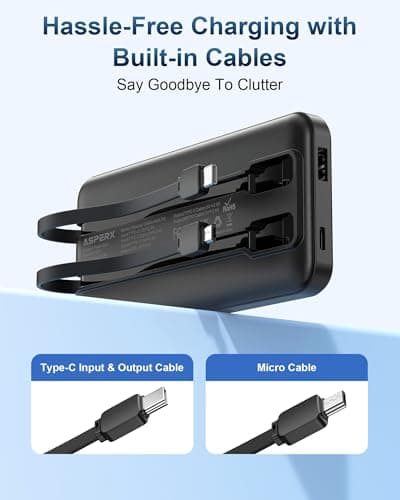 AsperX Compact 10000mAh Power Bank with Built-in Cables Portable Charger — view 4