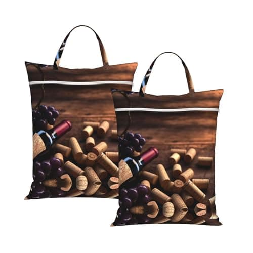 Wine Bottle Corks Grapes Print Dirty Laundry Travel Bags 1/2 Pack Waterproof Wet Dry Bag Swimming Wet Clothes Bag With Handle Reusable Hanging Zipper