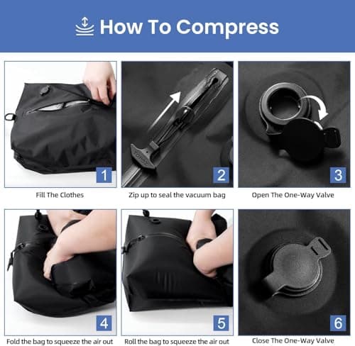 16L Pack of 2 Compression Bags for Travel Clothes, Vacuum Bags for Suitcases, Foldable Travel Bag with Viewing Window Without Vacuum Pump, Black — view 5