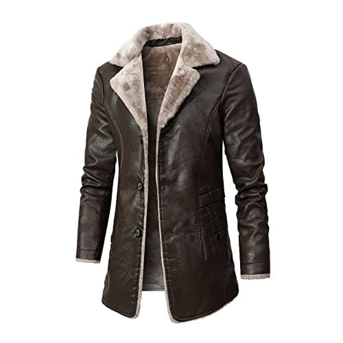 Mens Winter Coat Notched Collar Trench Coats Classic Motorbike Jackets