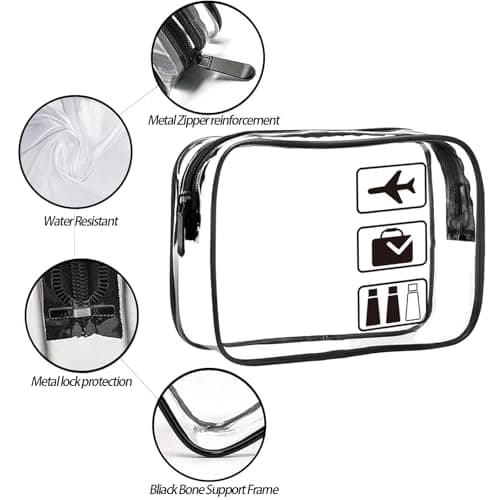KOOSREEL Clear Travel Toiletries Bag, 2 Pack TSA Approved Toiletry Bag with Zippers Travel Essentials PVC Waterproof Cosmetic Clear Makeup Bag for Women and Men — view 3