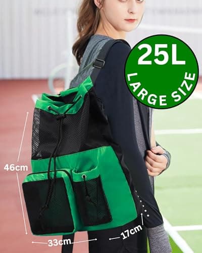 JIMJOOS Drawstring Mesh Swimming Bag - 25L Waterproof Swim Bag with Wet/Dry Compartment, Multifunctional Sports Backpack for Kids, Adults, Swimming, Surfing, Beach, Gym (Green) — view 5