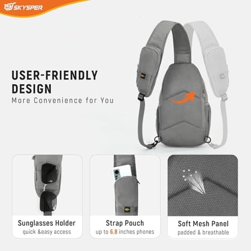 SKYSPER Sling Bag RFID Cross Body Bag Recycled Crossbody Backpack Travel Daypack(Gray) — view 6